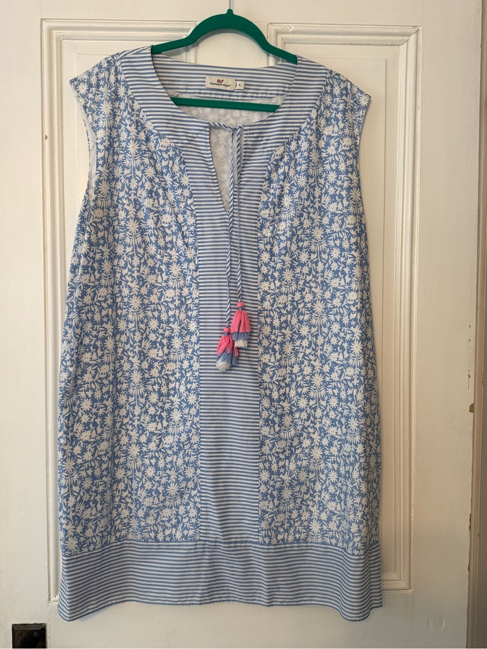 Vineyard Vines Light Blue Floral & Stripe Sleeveless Tunic Dress